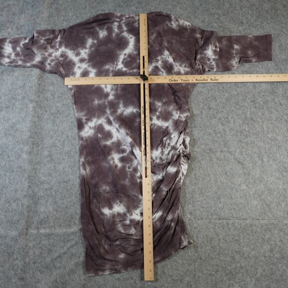 Sundry Dress Womens Medium 2 NWT 3/4 Sleeve Side Shirred Charcoal Tie Dye Mini - Picture 4 of 10